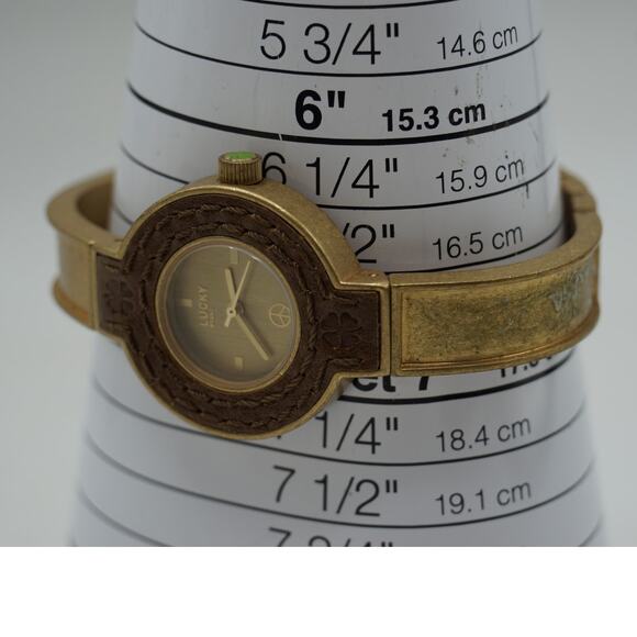 Lucky Brand Leather Insert Gold Bracelet Watch Quartz w/ New Battery - Picture 3 of 6